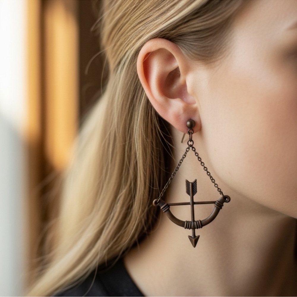 Brown Bow and Arrow Earrings